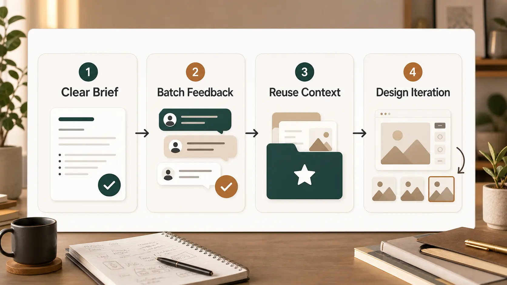 Efficient Claude Design workflow with clear brief batch feedback reuse context and design iteration