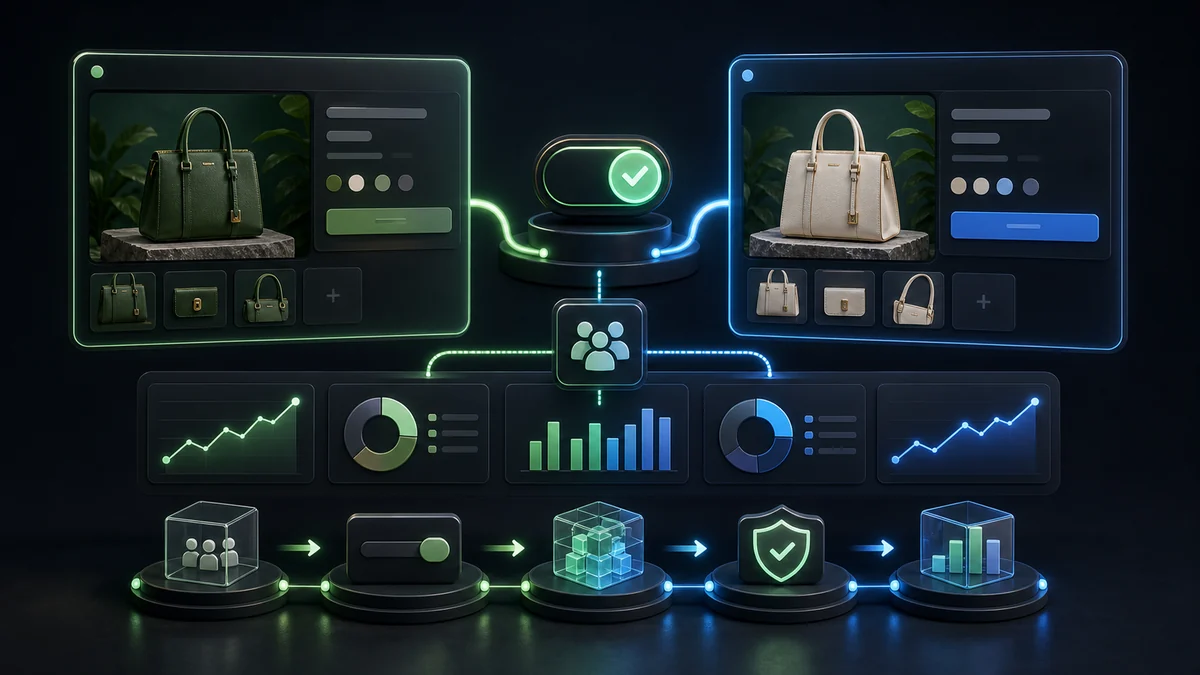 Shopify native rollout testing workflow with product variants analytics and controlled release path